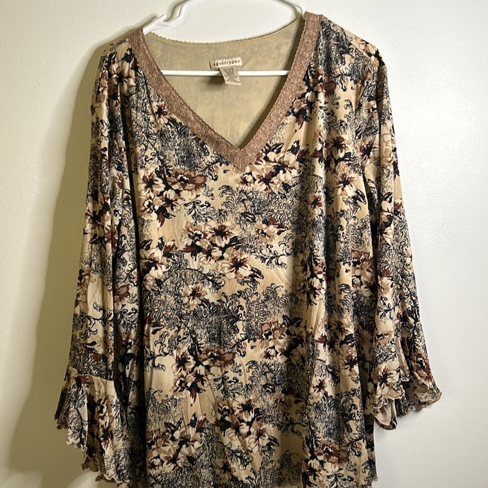 Apostrophe long sleeve top boho style size 22W  brown black cottage core indie